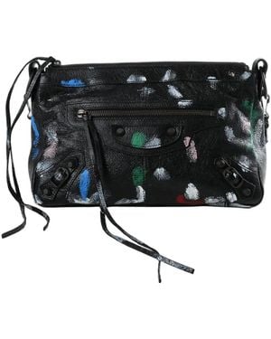 Balenciaga Small Le City Moto Paint-Splatter Shoulder Bag - Black
