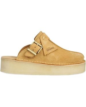 Clarks Buckle Platform Mules - Natural