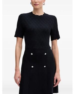 Morgan Robe Courte En Maille Pointelle À Détail Boutonné - Black