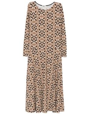 Siyu Geometric-Print Midi Dress - Natural