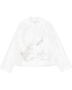 Shiatzy Chen Satin Embroidered Mandarin Collar Jacket - White