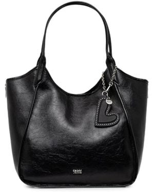 DKNY Mari Heart-Charm Grained Tote Bag - Black