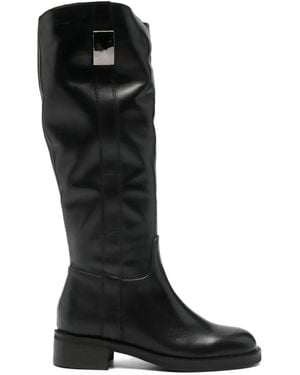 Progetto Round-Toe Leather Boots - Black
