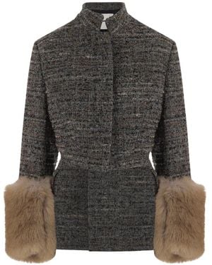 DARKPARK Abrigo De Tweed Con Ribete De Pelo Artificial - Gris