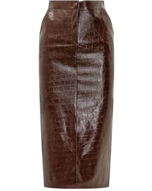 ACTUALEE Crocodile-Effect Midi Skirt - Brown