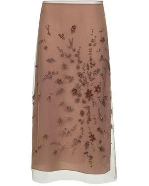 Fendi Floral-Embellishments Midi Skirt - Brown