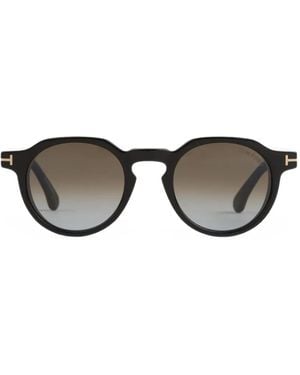 Tom Ford T-Logo Round-Frame Sunglasses - Grey