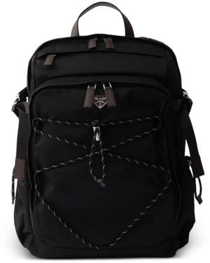 Prada Logo-Plaque Drawstring Backpack - Black