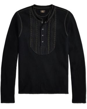 RRL Embroidered Henley T-Shirt - Black