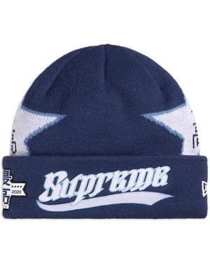 Supreme New Era Star-Pattern Beanie Hat - Blue