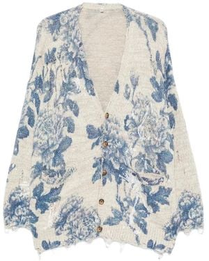 R13 Floral-Print Distressed Cardigan - Blue
