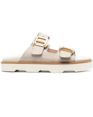 Hogan Flatform-Sole Buckled Sandals - White