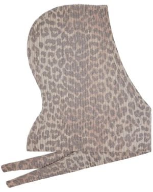 Ganni Leopard-Print Balaclava - Gray