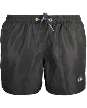 La Martina Logo-Embroidered Drawstring Swim Shorts - Black