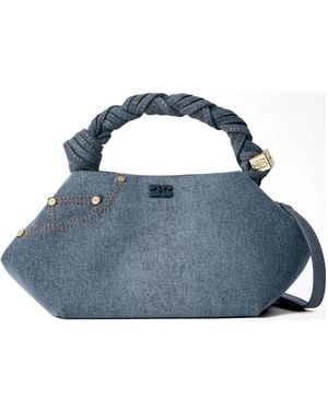 Ganni Twisted Handle Geometric Tote Bag - Blue