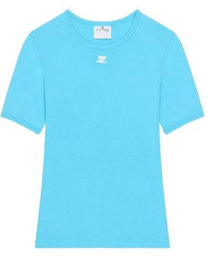 Courreges Logo-Embroidered T-Shirt - Blue