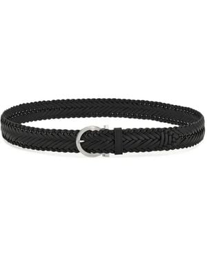 Ferragamo Woven Gancini Buckle Belt - White