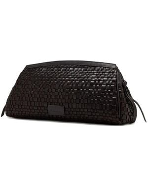 STAUD Maude Woven Leather Clutch Bag - Black