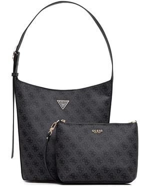 Guess Monogram-pattern buckle-detail bucket bag - Schwarz