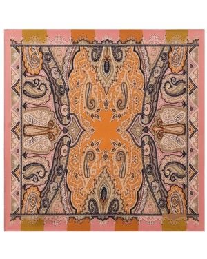 Etro Silk Pocket Square With Symmetric Paisley Motif Scarf - Brown