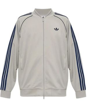 adidas Logo-Embroidered Zip-Up Sweatshirt - Gray