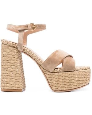 Gianvito Rossi Suede Crossover-Strap Sandals - Natural