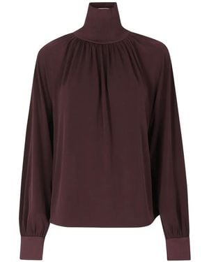 Vince Rib-Trim Gathered Turtleneck Top - Purple