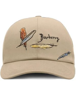 Burberry Feather Embroidered Cotton Baseball Cap - Natural