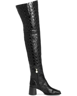 Marine Serre 65Mm Monogram-Embossed Leather Boots - Black