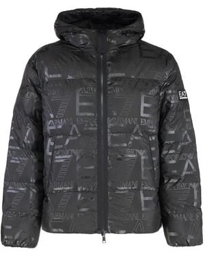 EA7 Logo-Print Hooded Down Jacket - Black