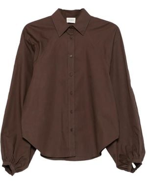 Closed Balloon-Sleeve Shirt - Brown