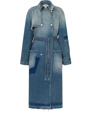 Moschino Belted Denim-Patchwork Trench Coat - Blue