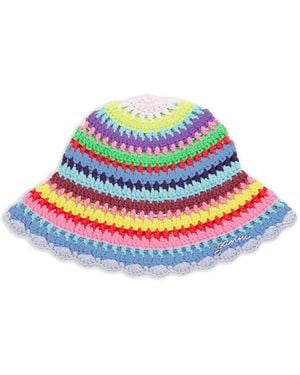Ganni Crochet-Knit Bucket Hat - White
