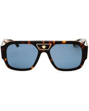 Versace Medusa-Embellishment Tortoiseshell-Pattern Sunglasses - Blue