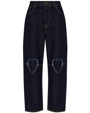 Moschino Heart-Cut-Out Frayed Jeans - Blue