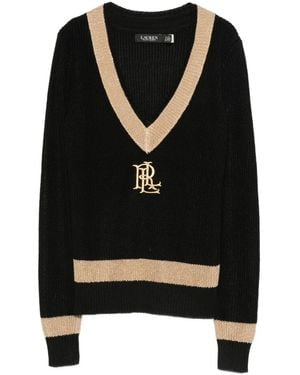 Ralph Lauren V-Neck Logo Knitwear - Black