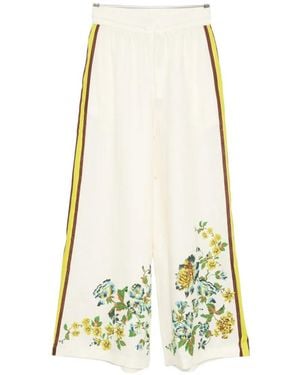 ALÉMAIS Phyllis Floral-Print Striped Palazzo Trousers - White