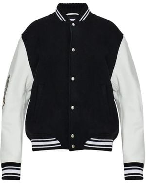 Off-White c/o Virgil Abloh Logo-Embroidered Leather-Sleeve Jacket - Black