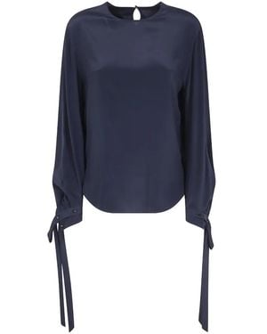 Alberta Ferretti Tie-Cuff Satin-Finish Blouse - Blue