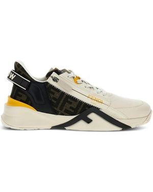 Fendi Flow Vitello Leather & Tonal Logo Jacquard Trainers - Multicolour