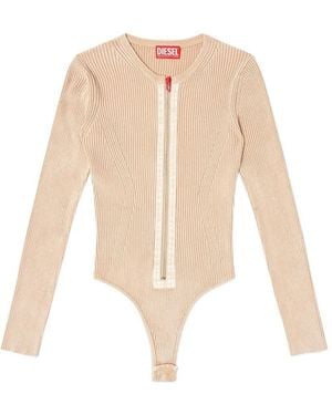 DIESEL Ribbed Zip-Up Cotton Bodysuit - White