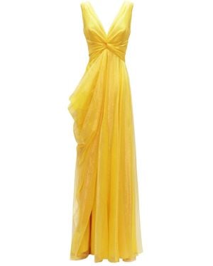 Gemy Maalouf V-Neckline Draped Maxi Dress - Metallic