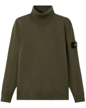 Stone Island Logo-Patch Roll-Neck Jumper - Green