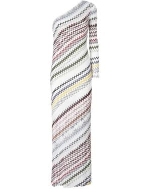 Missoni One-Shoulder Long Dress With Herringbone Pattern - White