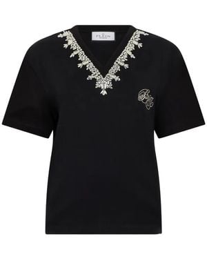 Philipp Plein Crystal-Embellished V-Neck T-Shirt - Black