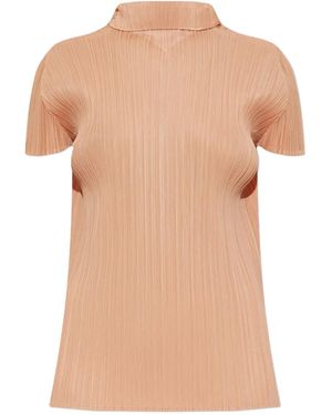 Pleats Please Issey Miyake Blouse Plissée À Col Montant - Natural