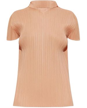 Pleats Please Issey Miyake Oberteil Mit Stehkragen - Natur