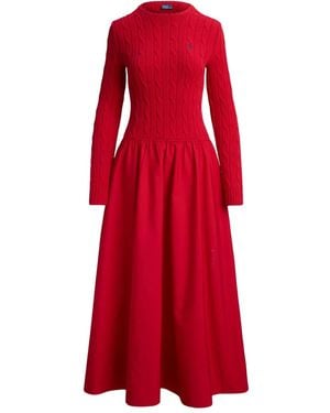 Polo Ralph Lauren Long Sleeves Shirt Long Dress - Red