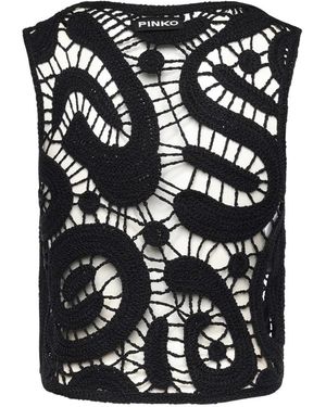 Pinko Geometric Crocheted Sleeveless Top - Black