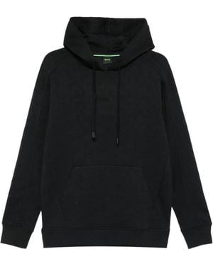 BOSS Patterned-Jacquard Hoodie - Black